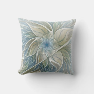 Blumen-Traum-Muster abstraktes Blau Khaki Fraktal Kissen