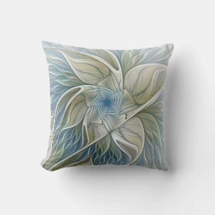 Blumen-Traum-Muster abstraktes Blau Khaki Fraktal Kissen
