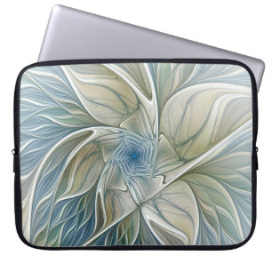 Blumen-Traum-Muster abstraktes Blau Khaki Fraktal Laptopschutzhülle