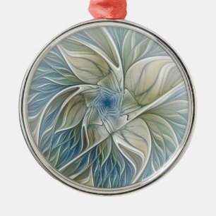Blumen-Traum-Muster abstraktes Blau Khaki Fraktal Ornament Aus Metall