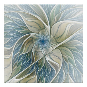 Blumen-Traum-Muster abstraktes Blau Khaki Fraktal Poster