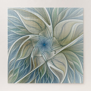 Blumen-Traum-Muster abstraktes Blau Khaki Fraktal Puzzle