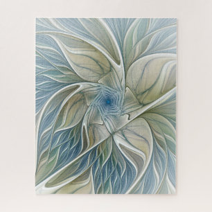 Blumen-Traum-Muster abstraktes Blau Khaki Fraktal Puzzle