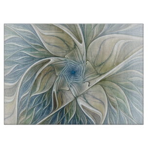 Blumen-Traum-Muster abstraktes Blau Khaki Fraktal Schneidebrett