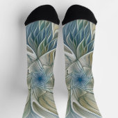 Blumen-Traum-Muster abstraktes Blau Khaki Fraktal Socken (Oben)