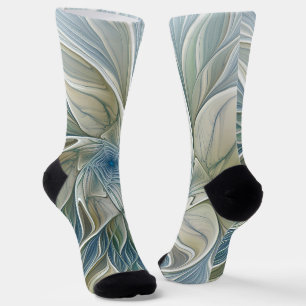 Blumen-Traum-Muster abstraktes Blau Khaki Fraktal Socken