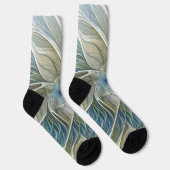 Blumen-Traum-Muster abstraktes Blau Khaki Fraktal Socken (Rechts)