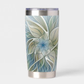 Blumen-Traum-Muster abstraktes Blau Khaki Fraktal Thermobecher (Rückseite)