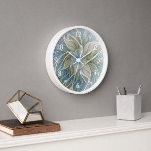 Blumen-Traum-Muster abstraktes Blau Khaki Fraktal Uhr