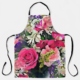 Blumen-Tropenblumen-Print Gesamtansicht Schürze