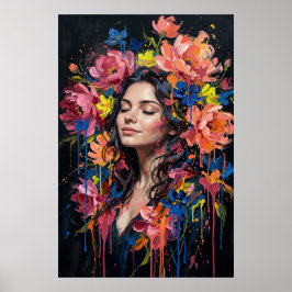 Blumen-Tropf-Kunstporträt Lebendige Frauenposter Poster