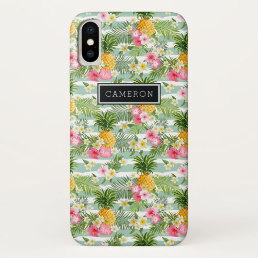 Blumen u. Ananas-aquamarine Streifen | addieren Case-Mate iPhone Hülle (Rückseite)