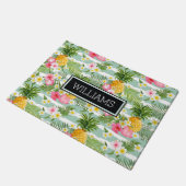 Blumen u. Ananas-aquamarine Streifen | addieren Fußmatte (Schrägansicht)