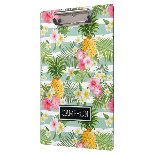 Blumen u. Ananas-aquamarine Streifen | addieren Klemmbrett (Links)