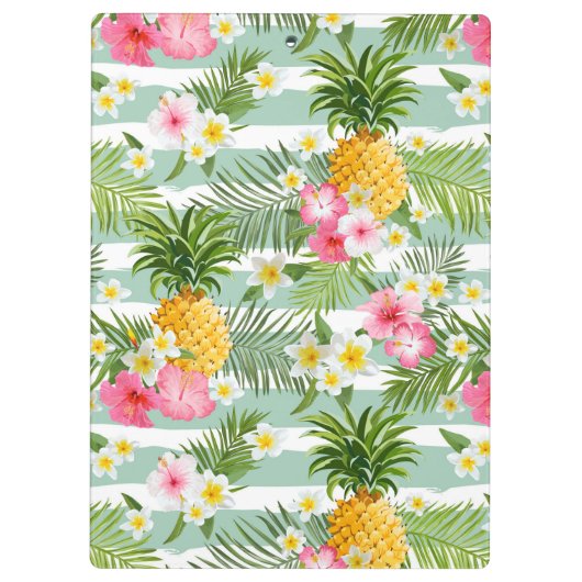 Blumen u. Ananas-aquamarine Streifen | addieren Klemmbrett (Rückseite)