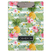 Blumen u. Ananas-aquamarine Streifen | addieren Klemmbrett (Vorderseite)