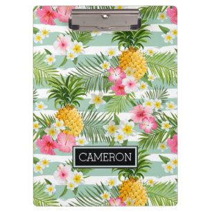 Blumen u. Ananas-aquamarine Streifen   addieren Klemmbrett