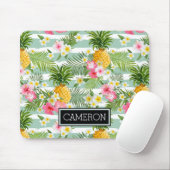 Blumen u. Ananas-aquamarine Streifen | addieren Mousepad (Mit Mouse)