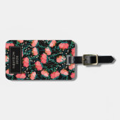 Blumen-u. Beeren-Muster - rosa u. schwarz - Name Gepäckanhänger (Vorderseite horizontal)