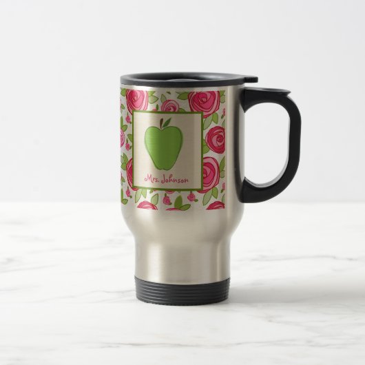 Blumen- u. grüne Apple-Lehrer-Tasse Reisebecher (Rechts)