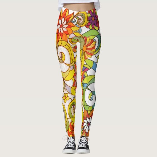 Blumen u. Wirbels-Leggings durch Leslie Clair Leggings (Vorderseite)