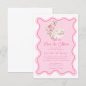 Blumen über dem Mond rosa gewellte Babydusche Einladung (Vorne/Hinten)