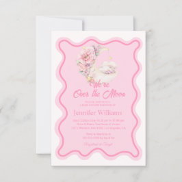 Blumen über dem Mond rosa gewellte Babydusche Einladung