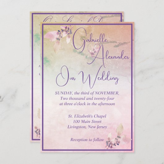 Blumen über den Wolken QR-Code Hochzeit Einladung (Vorne/Hinten)