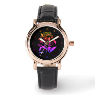 Blumen-Uhr für Frauen in Schwarz Armbanduhr