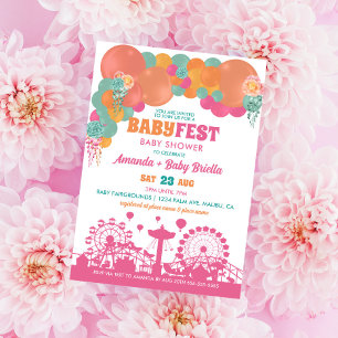 Blumen- und Ballonfest-Mädchen-Baby-Party Einladung