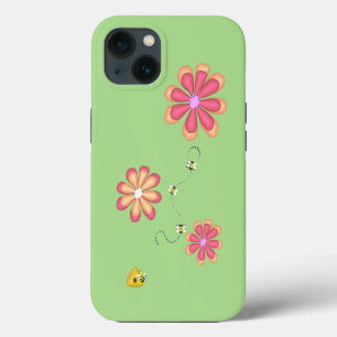 Blumen und Bienen auf Limette iPhone 13 Hülle