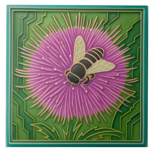 Blumen- und Bienenfliese Fliese (Vorderseite)