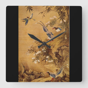 Blumen und Bird', Hsiao Yung_The Orient Quadratische Wanduhr