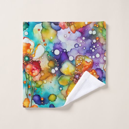 Blumen und Blasen Abstrakt Badhandtuch Set (Waschlappen)