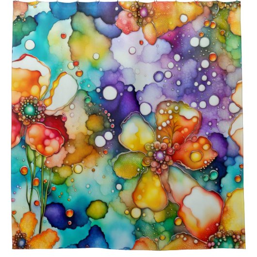 Blumen und Blasen Abstrakt Duschvorhang (Vorderseite)