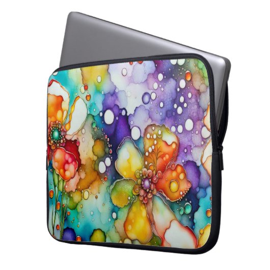 Blumen und Blasen Abstrakt Laptopschutzhülle (Vorderseite Links)
