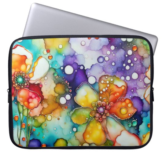 Blumen und Blasen Abstrakt Laptopschutzhülle (Vorderseite)