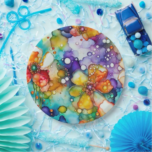 Blumen und Blasen Abstrakt Pappteller (Party)