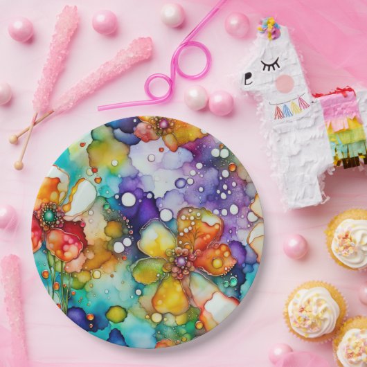 Blumen und Blasen Abstrakt Pappteller (Party)