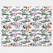 Blumen- und Blattwerk, trendfarben, weiß Fleecedecke (Vorderseite (Horizontal))