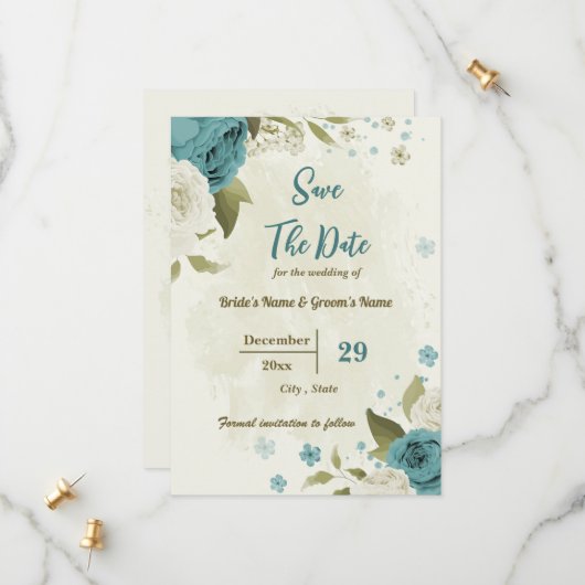 Blumen und Blumen botanische Hochzeit Save The Date (Vorderseite/Rückseite Beispiel)