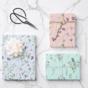Blumen und Blüten, Aquarell, Geburturtstag Geschenkpapier Set