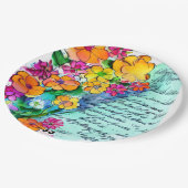 Blumen und Buchstaben Pappteller (Schrägansicht)