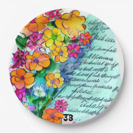 Blumen und Buchstaben Pappteller