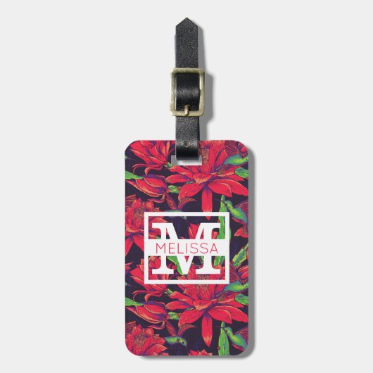 Blumen-und der Kolibri-| Monogramm Gepäckanhänger (Vorderseite vertikal)