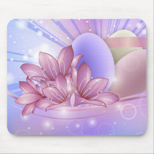 Blumen und Eier auf einem farbenfrohen Pastellhint Mousepad