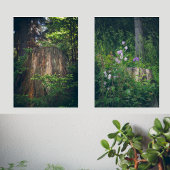 Blumen und ein Baumstumpf im Sommer Wald Bilderwand Sets