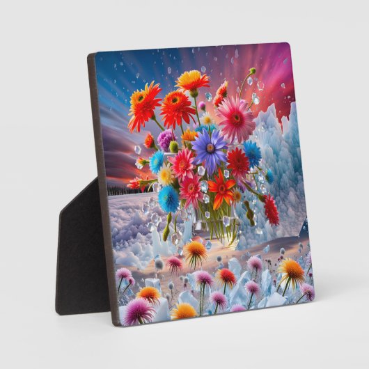 Blumen und Eiskristalle Fotoplatte (Vorderseite)