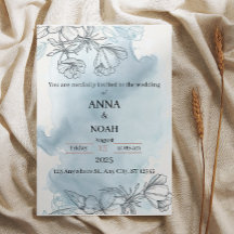 Blumen und elegante Hochzeitseinladung