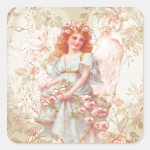 Blumen und Engel Vintage Collage Quadratischer Aufkleber